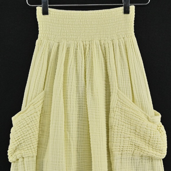 Free People Walk On Fire‎ Pants Size XS Pull On Endless Summer Lime Glo Smocked - Picture 9 of 13